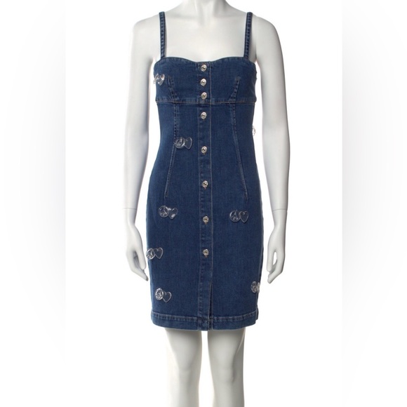 Moschino Jeans Denim Peace Charm Minidress sz small - Picture 4 of 4
